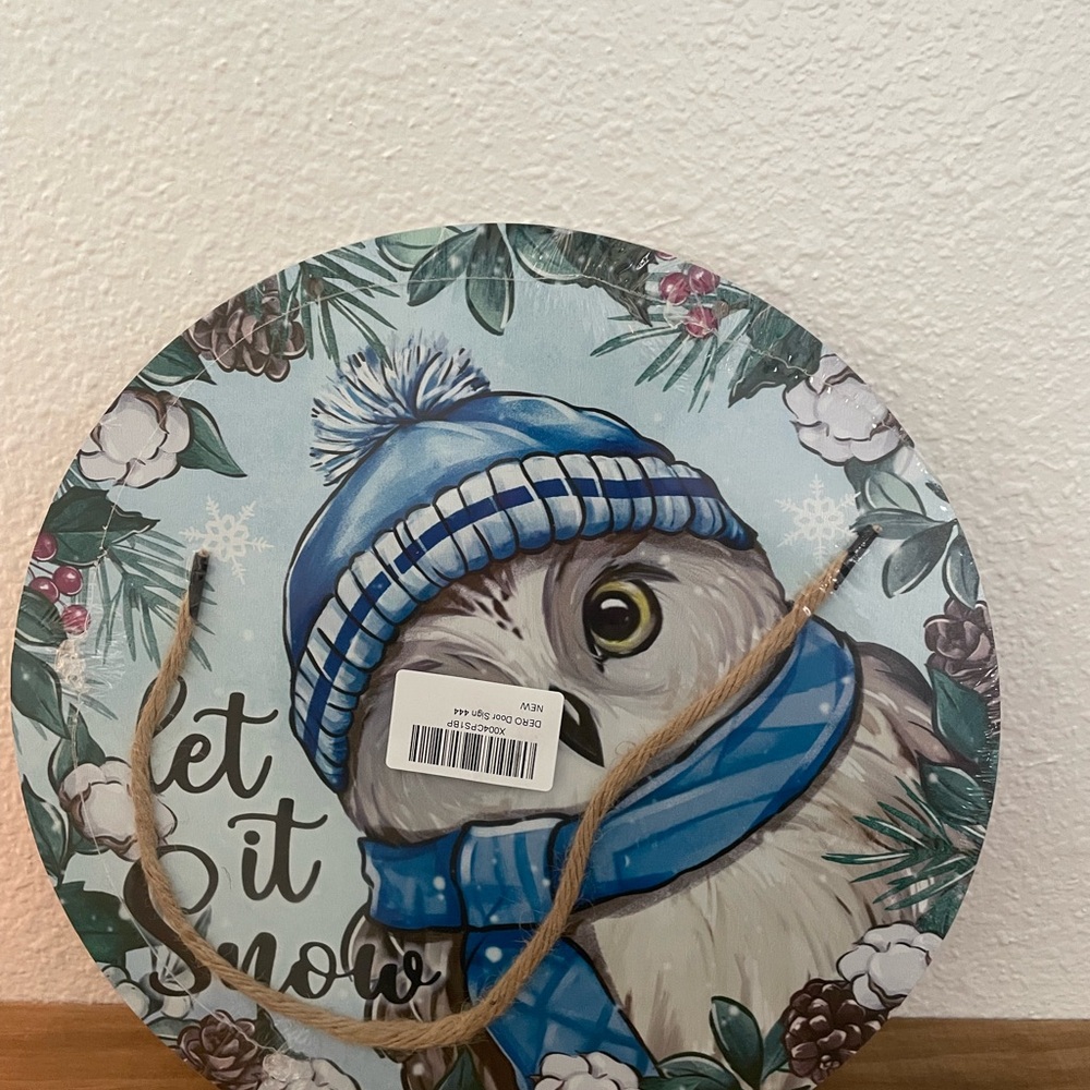 Owl Winter Wall Decor with Blue Accents
